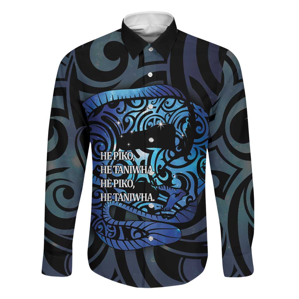 Tuna Eel New Zealand Matariki Family Matching Off Shoulder Maxi Dress and Hawaiian Shirt He Piko He Taniwha Maori Pattern LT14 Dad's Shirt - Long Sleeve Purple - Polynesian Pride