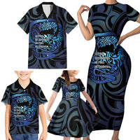 Tuna Eel New Zealand Matariki Family Matching Short Sleeve Bodycon Dress and Hawaiian Shirt He Piko He Taniwha Maori Pattern LT14 - Polynesian Pride