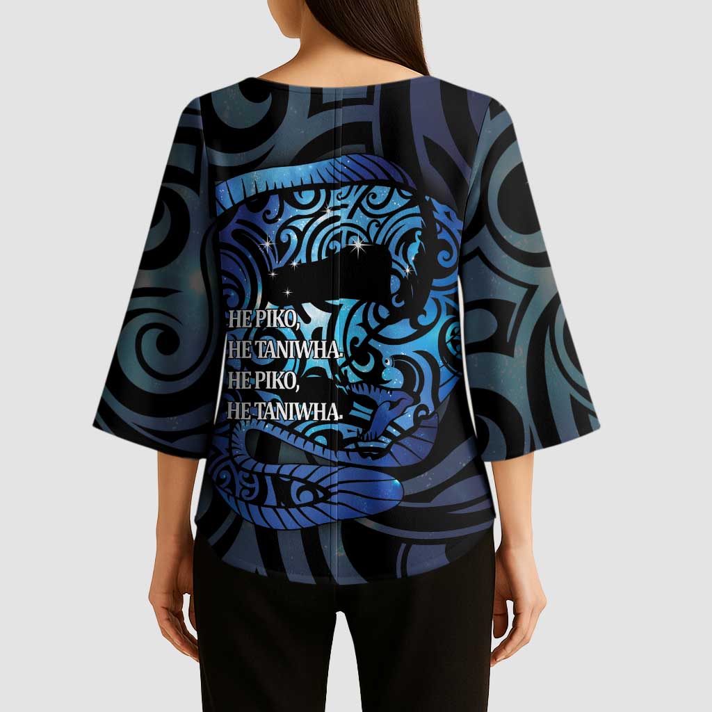 Tuna Eel New Zealand Matariki Kimono Sleeve Blouse He Piko He Taniwha Maori Pattern