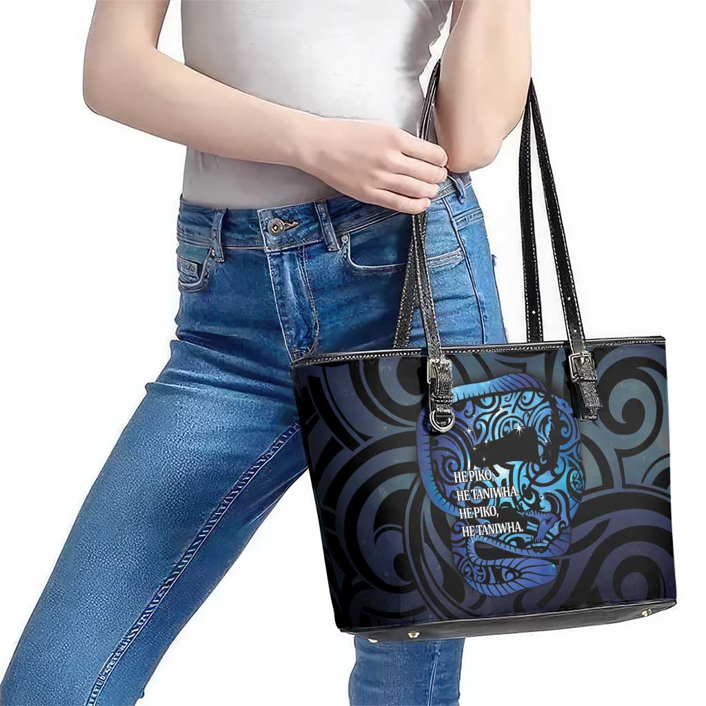 Tuna Eel New Zealand Matariki Leather Tote Bag He Piko He Taniwha Maori Pattern