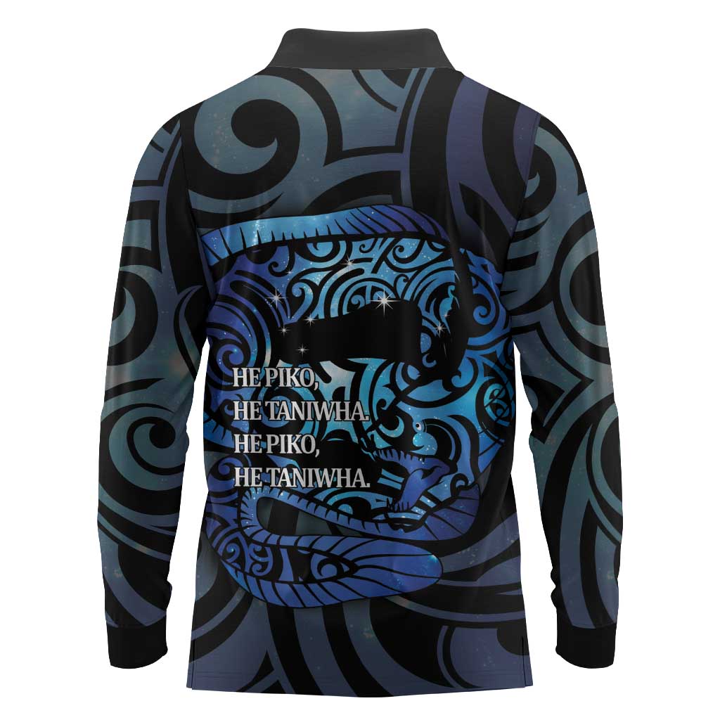 Tuna Eel New Zealand Matariki Long Sleeve Polo Shirt He Piko He Taniwha Maori Pattern
