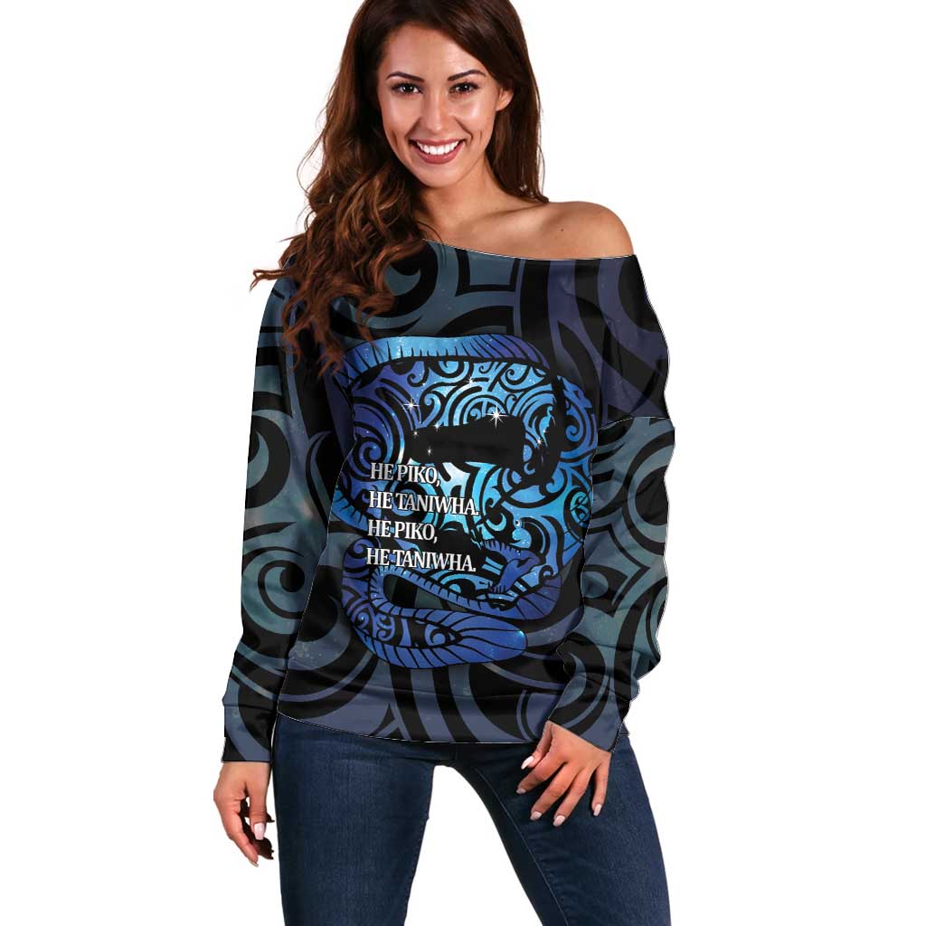 Tuna Eel New Zealand Matariki Off Shoulder Sweater He Piko He Taniwha Maori Pattern