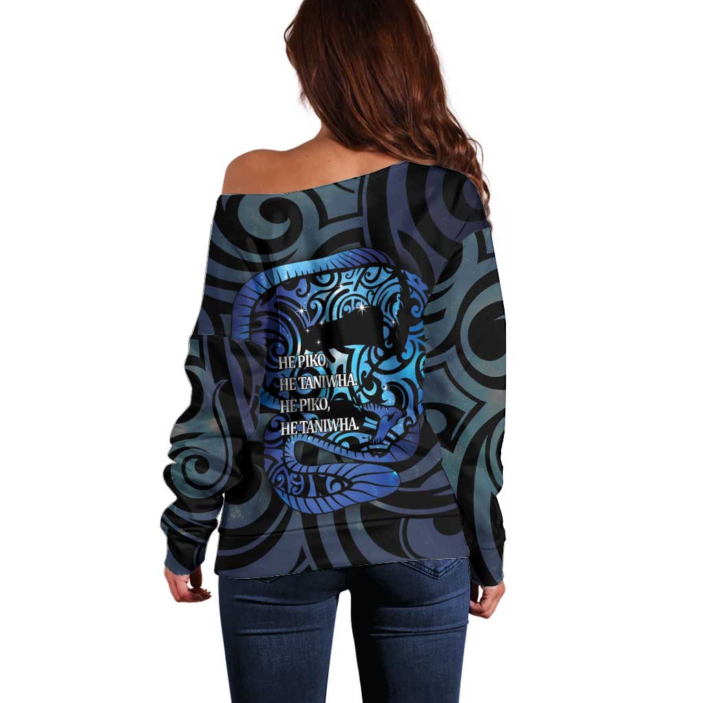 Tuna Eel New Zealand Matariki Off Shoulder Sweater He Piko He Taniwha Maori Pattern