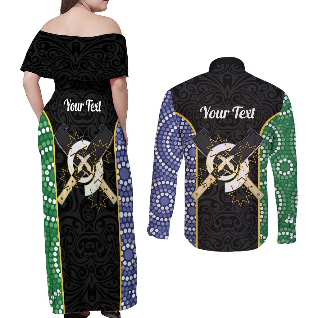 Personalised South Sea Islanders National Recognition Day Couples Matching Off Shoulder Maxi Dress and Long Sleeve Button Shirt Australia Aboriginal Vanuatu Pig Tusk