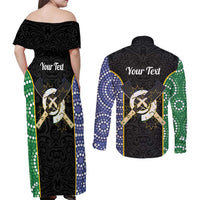 Personalised South Sea Islanders National Recognition Day Couples Matching Off Shoulder Maxi Dress and Long Sleeve Button Shirt Australia Aboriginal Vanuatu Pig Tusk