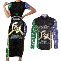 Personalised South Sea Islanders National Recognition Day Couples Matching Short Sleeve Bodycon Dress and Long Sleeve Button Shirt Australia Aboriginal Vanuatu Pig Tusk