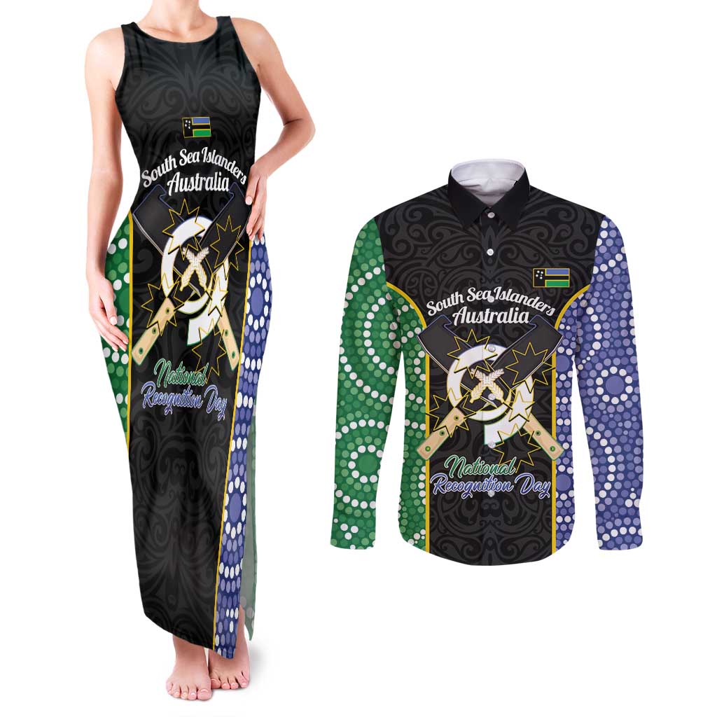 Personalised South Sea Islanders National Recognition Day Couples Matching Tank Maxi Dress and Long Sleeve Button Shirt Australia Aboriginal Vanuatu Pig Tusk
