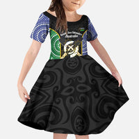 Personalised South Sea Islanders National Recognition Day Family Matching Off Shoulder Maxi Dress and Hawaiian Shirt Australia Aboriginal Vanuatu Pig Tusk LT14 Daughter's Dress Black - Polynesian Pride