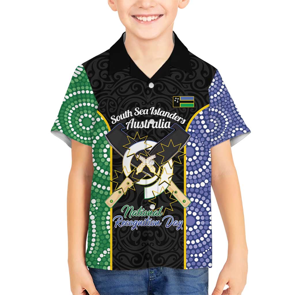 Personalised South Sea Islanders National Recognition Day Family Matching Summer Maxi Dress and Hawaiian Shirt Australia Aboriginal Vanuatu Pig Tusk LT14 Son's Shirt Black - Polynesian Pride