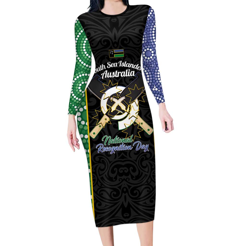 Personalised South Sea Islanders National Recognition Day Long Sleeve Bodycon Dress Australia Aboriginal Vanuatu Pig Tusk