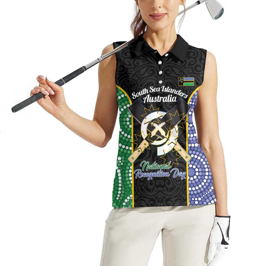 Personalised South Sea Islanders National Recognition Day Women Sleeveless Polo Shirt Australia Aboriginal Vanuatu Pig Tusk LT14 - Polynesian Pride