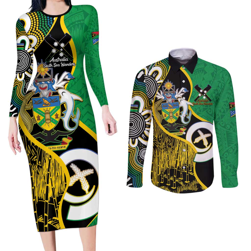 Australian South Sea Islanders National Recognition Day Couples Matching Long Sleeve Bodycon Dress and Long Sleeve Button Shirt Solomon Islands And Vanuatu Culture