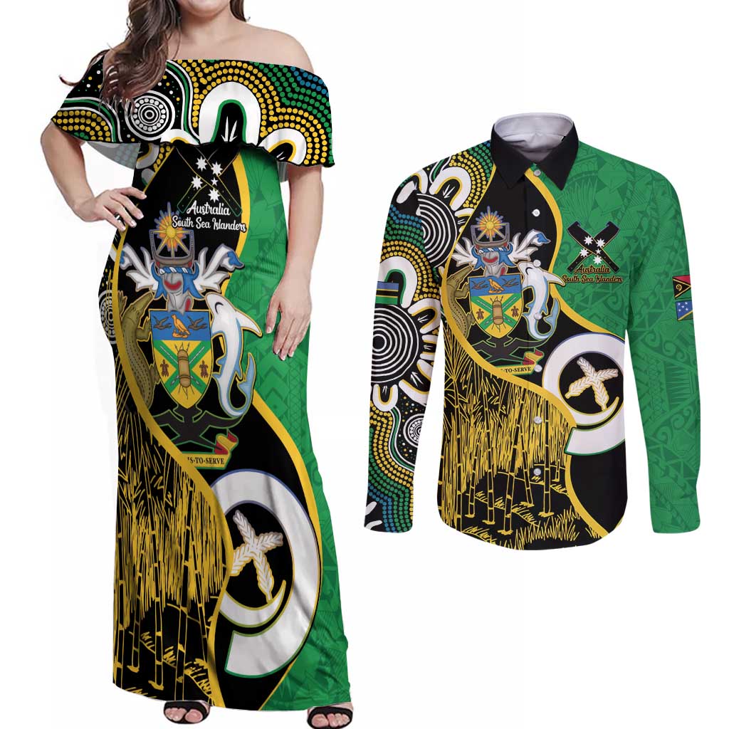 Australian South Sea Islanders National Recognition Day Couples Matching Off Shoulder Maxi Dress and Long Sleeve Button Shirt Solomon Islands And Vanuatu Culture