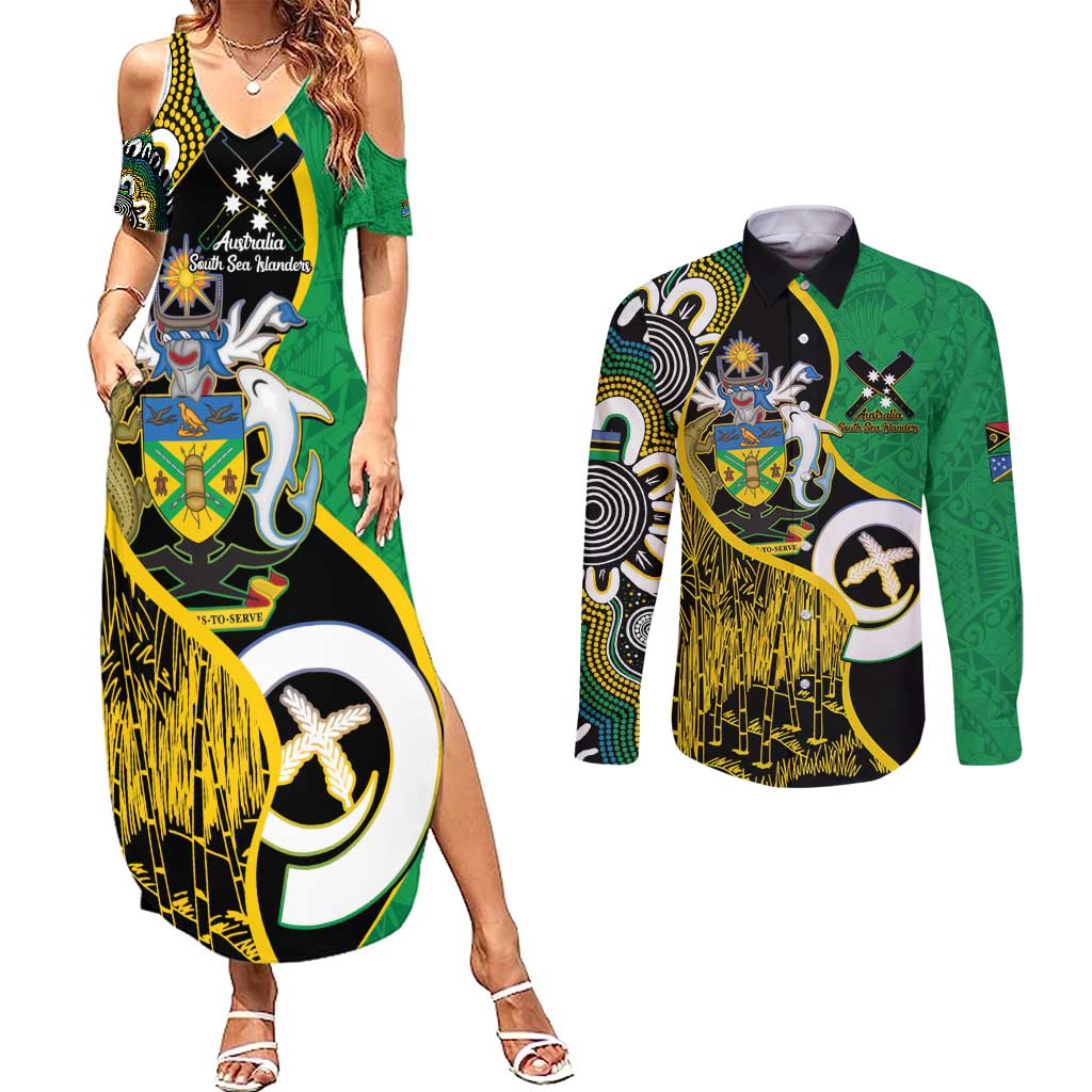 Australian South Sea Islanders National Recognition Day Couples Matching Summer Maxi Dress and Long Sleeve Button Shirt Solomon Islands And Vanuatu Culture