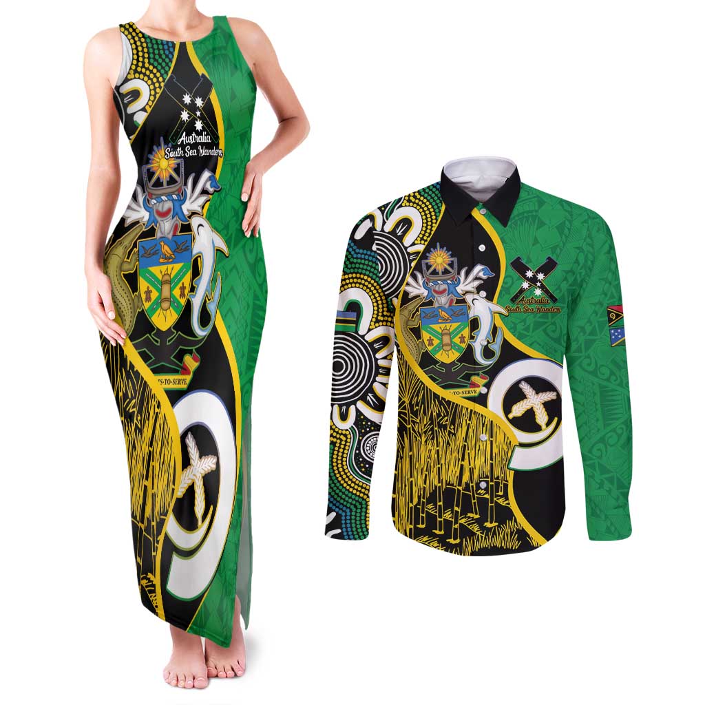 Australian South Sea Islanders National Recognition Day Couples Matching Tank Maxi Dress and Long Sleeve Button Shirt Solomon Islands And Vanuatu Culture
