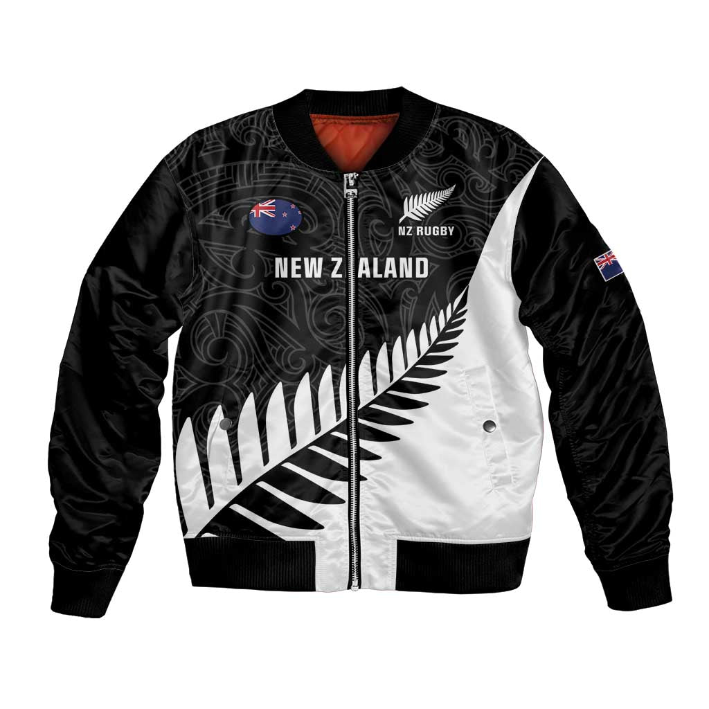 New Zealand Silver Fern Rugby Bomber Jacket All Black Go Champions Maori Pattern LT14