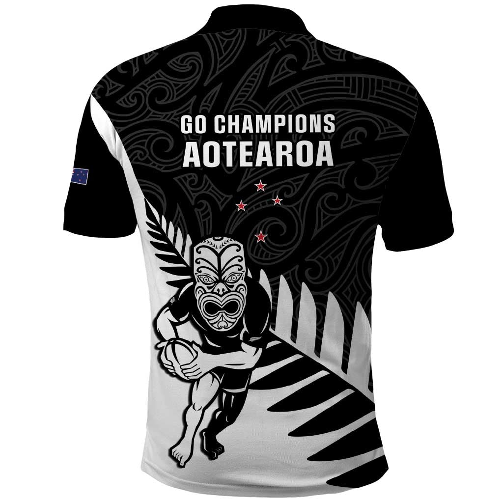 New Zealand Silver Fern Rugby Polo Shirt All Black Go Champions Maori Pattern LT14