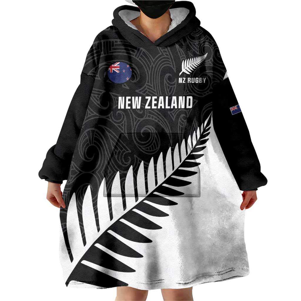 New Zealand Silver Fern Rugby Wearable Blanket Hoodie All Black Go Champions Maori Pattern LT14