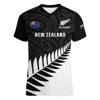 New Zealand Silver Fern Rugby Women V Neck T Shirt All Black Go Champions Maori Pattern LT14