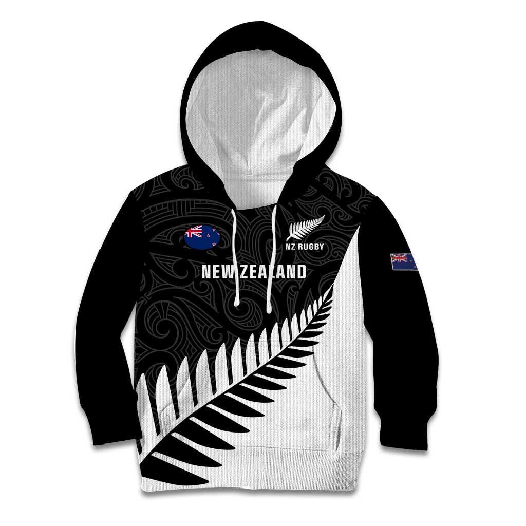 Personalised New Zealand Silver Fern Rugby Kid Hoodie All Black Go Champions Maori Pattern LT14