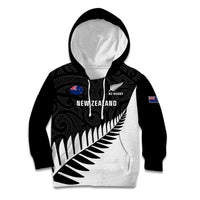 Personalised New Zealand Silver Fern Rugby Kid Hoodie All Black Go Champions Maori Pattern LT14