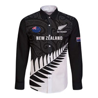 Personalised New Zealand Silver Fern Rugby Long Sleeve Button Shirt All Black Go Champions Maori Pattern LT14