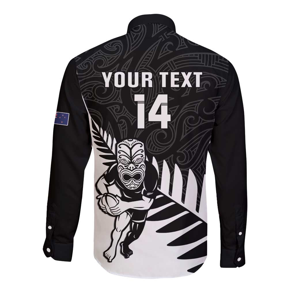 Personalised New Zealand Silver Fern Rugby Long Sleeve Button Shirt All Black Go Champions Maori Pattern LT14