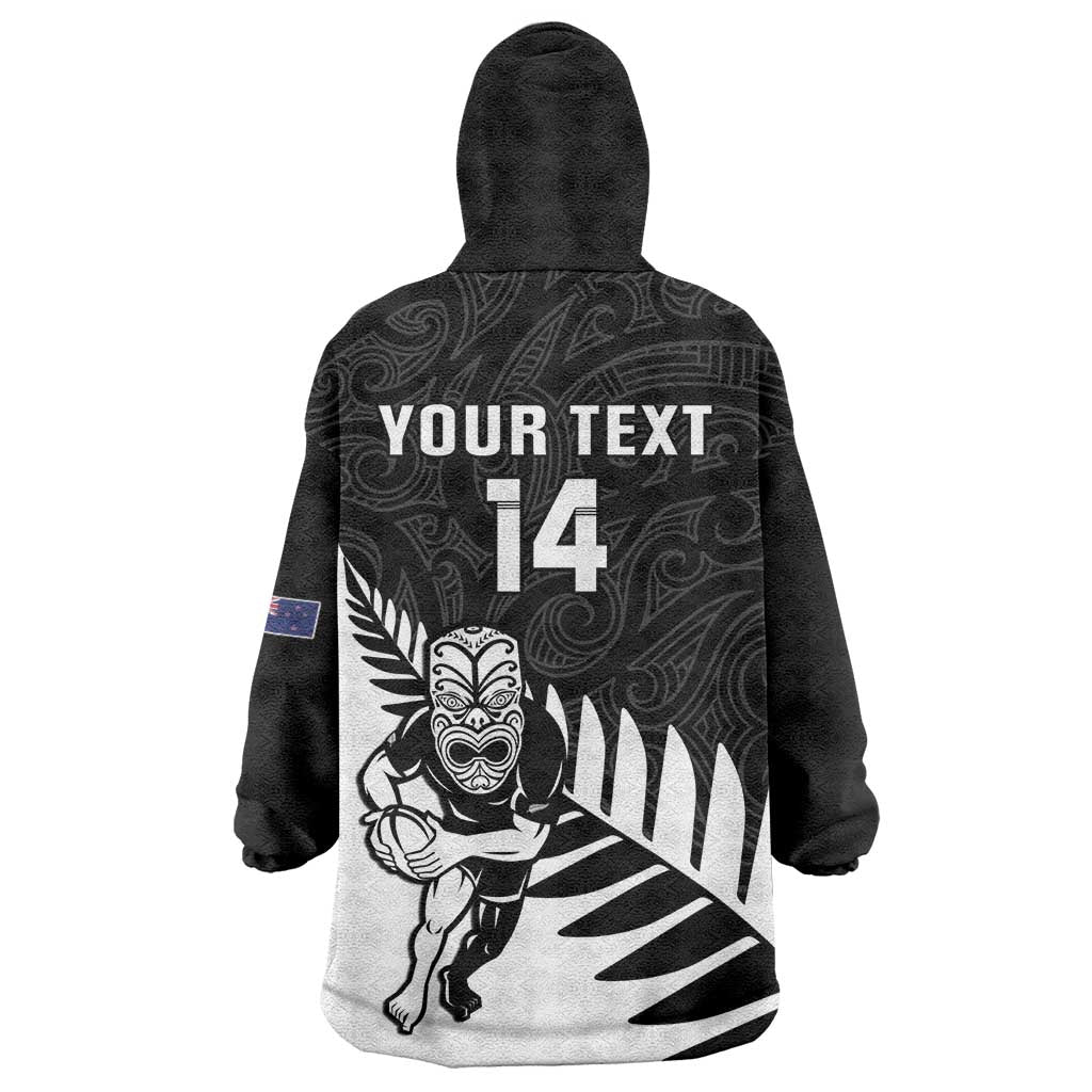 Personalised New Zealand Silver Fern Rugby Wearable Blanket Hoodie All Black Go Champions Maori Pattern LT14