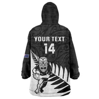 Personalised New Zealand Silver Fern Rugby Wearable Blanket Hoodie All Black Go Champions Maori Pattern LT14