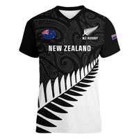 Personalised New Zealand Silver Fern Rugby Women V Neck T Shirt All Black Go Champions Maori Pattern LT14