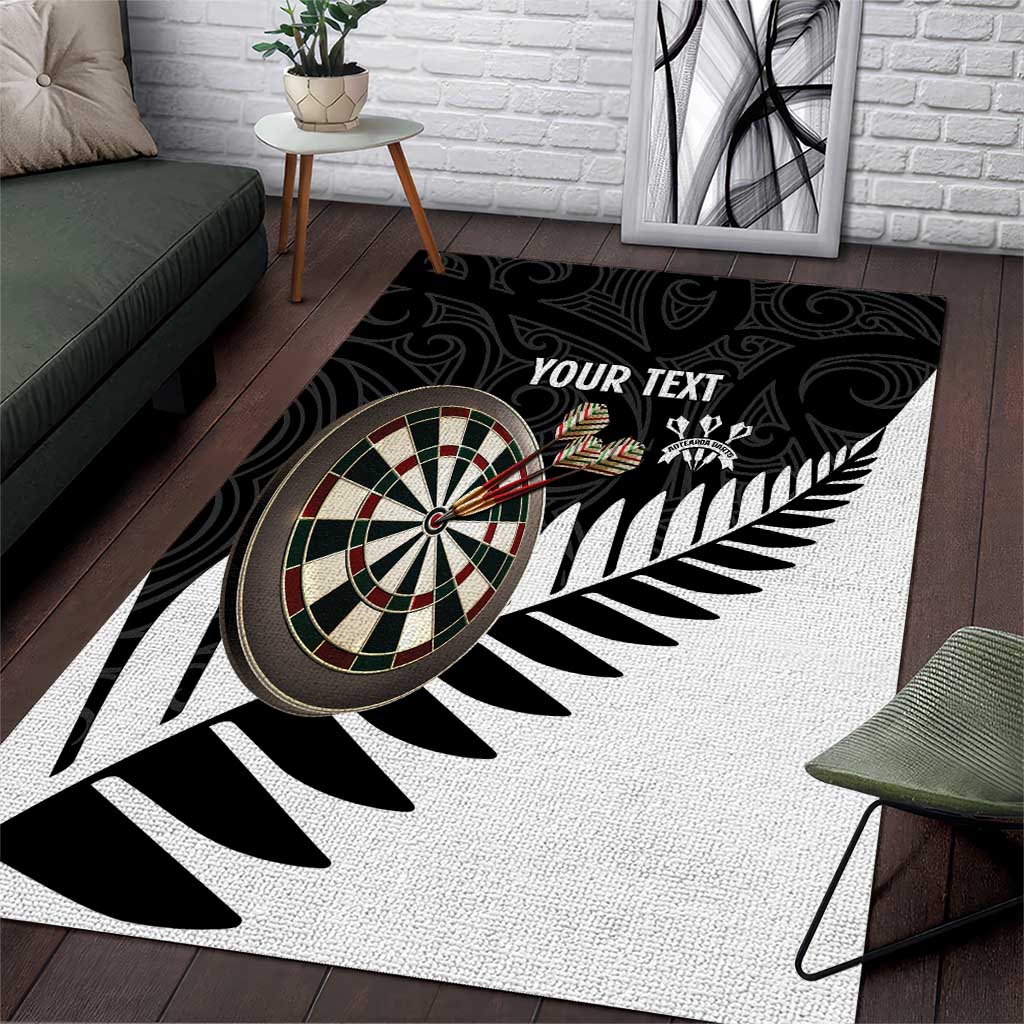 Personalised New Zealand Darts Area Rug Silver Fern Aotearoa Maori Pattern - Polynesian Pride