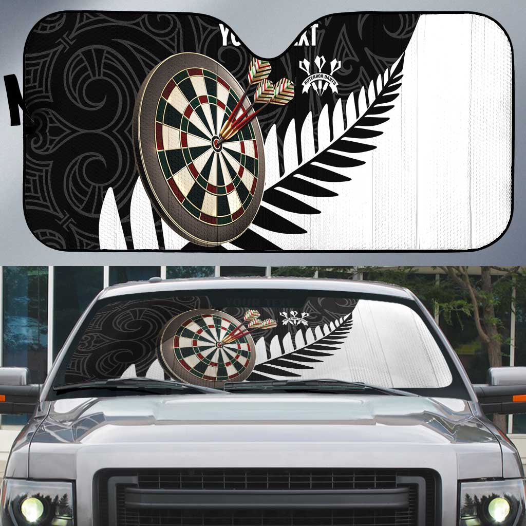 Personalised New Zealand Darts Auto Sun Shade Silver Fern Aotearoa Maori Pattern - Polynesian Pride
