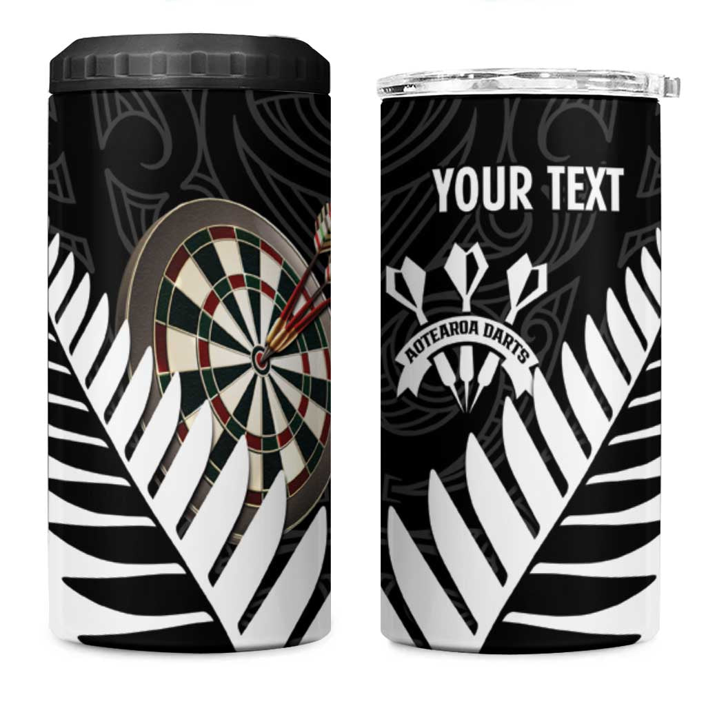 Personalised New Zealand Darts 4 in 1 Can Cooler Tumbler Silver Fern Aotearoa Maori Pattern - Polynesian Pride