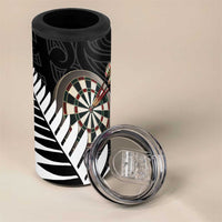 Personalised New Zealand Darts 4 in 1 Can Cooler Tumbler Silver Fern Aotearoa Maori Pattern - Polynesian Pride