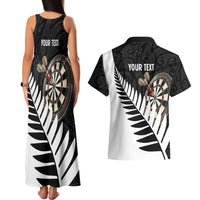 Personalised New Zealand Darts Couples Matching Tank Maxi Dress and Hawaiian Shirt Silver Fern Aotearoa Maori Pattern - Polynesian Pride
