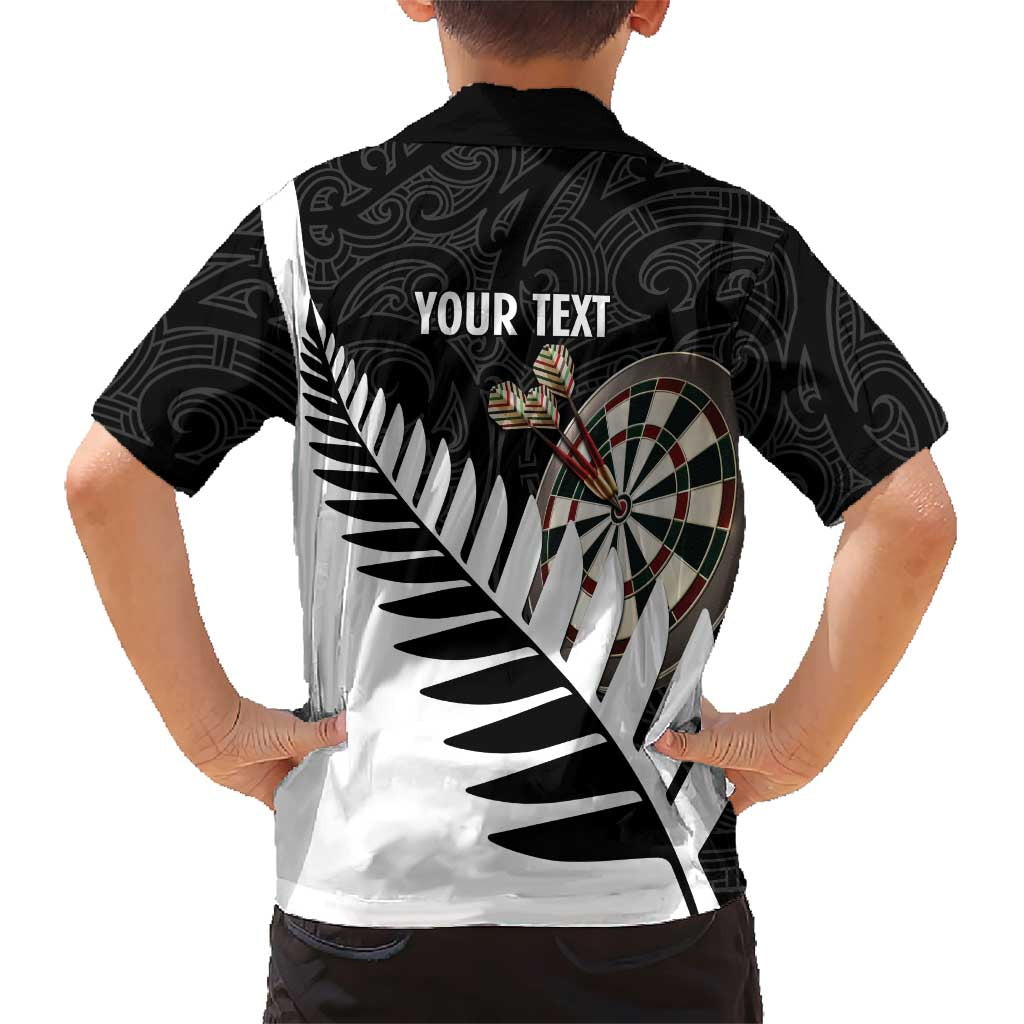 Personalised New Zealand Darts Family Matching Short Sleeve Bodycon Dress and Hawaiian Shirt Silver Fern Aotearoa Maori Pattern - Polynesian Pride