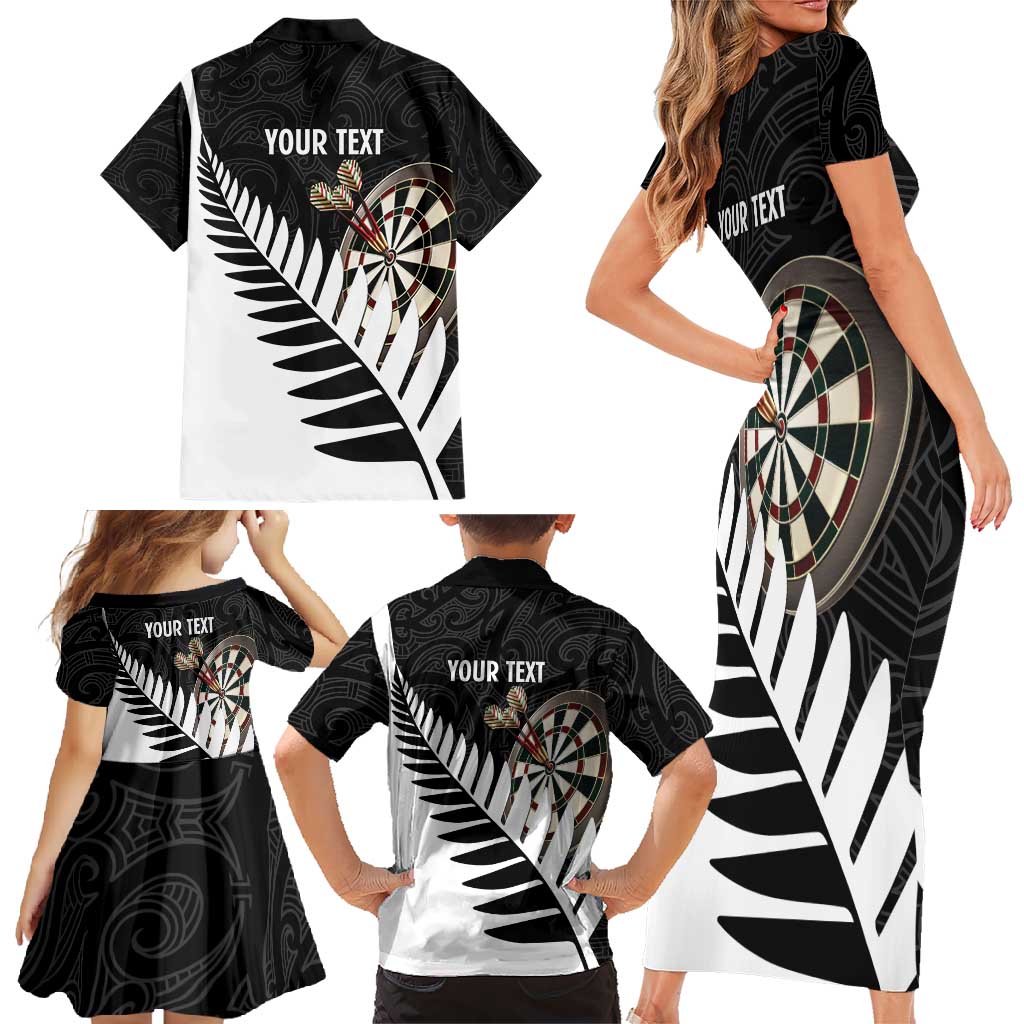 Personalised New Zealand Darts Family Matching Short Sleeve Bodycon Dress and Hawaiian Shirt Silver Fern Aotearoa Maori Pattern - Polynesian Pride
