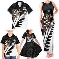 Personalised New Zealand Darts Family Matching Tank Maxi Dress and Hawaiian Shirt Silver Fern Aotearoa Maori Pattern - Polynesian Pride