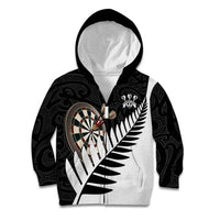 Personalised New Zealand Darts Kid Hoodie Silver Fern Aotearoa Maori Pattern - Polynesian Pride