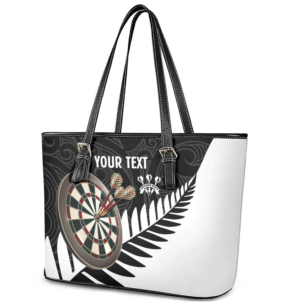 Personalised New Zealand Darts Leather Tote Bag Silver Fern Aotearoa Maori Pattern - Polynesian Pride
