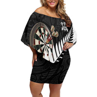 Personalised New Zealand Darts Off Shoulder Short Dress Silver Fern Aotearoa Maori Pattern - Polynesian Pride
