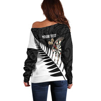 Personalised New Zealand Darts Off Shoulder Sweater Silver Fern Aotearoa Maori Pattern - Polynesian Pride