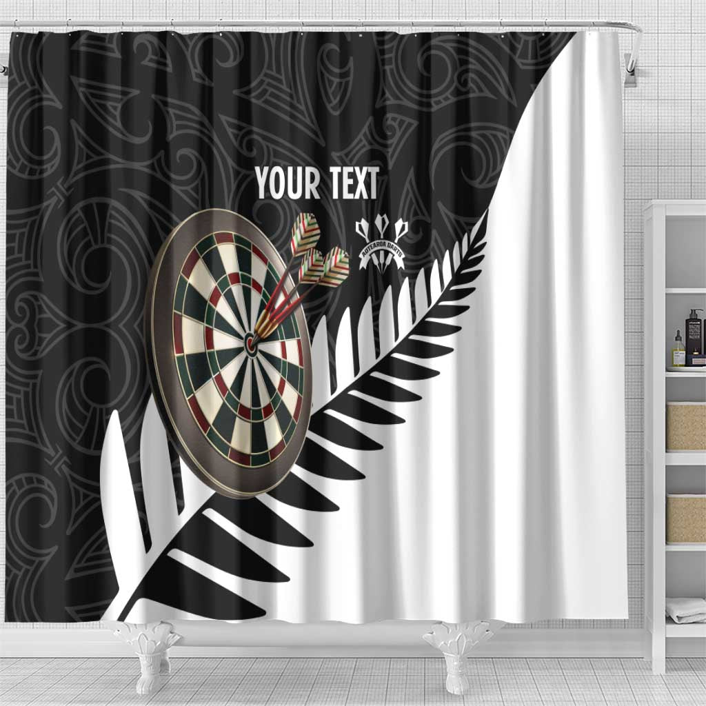 Personalised New Zealand Darts Shower Curtain Silver Fern Aotearoa Maori Pattern - Polynesian Pride