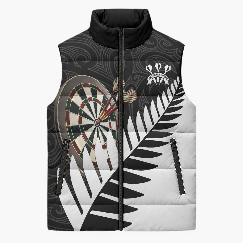 Personalised New Zealand Darts Sleeveless Puffer Jacket Silver Fern Aotearoa Maori Pattern - Polynesian Pride