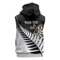 Personalised New Zealand Darts Sleeveless Zip Hoodie Silver Fern Aotearoa Maori Pattern - Polynesian Pride