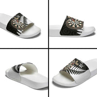 Personalised New Zealand Darts Slide Sandals Silver Fern Aotearoa Maori Pattern - Polynesian Pride