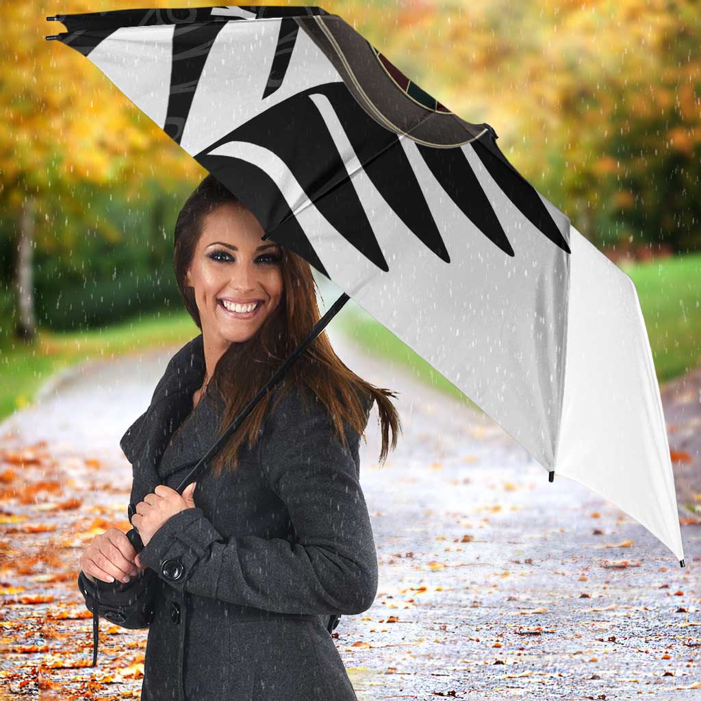 Personalised New Zealand Darts Umbrella Silver Fern Aotearoa Maori Pattern - Polynesian Pride
