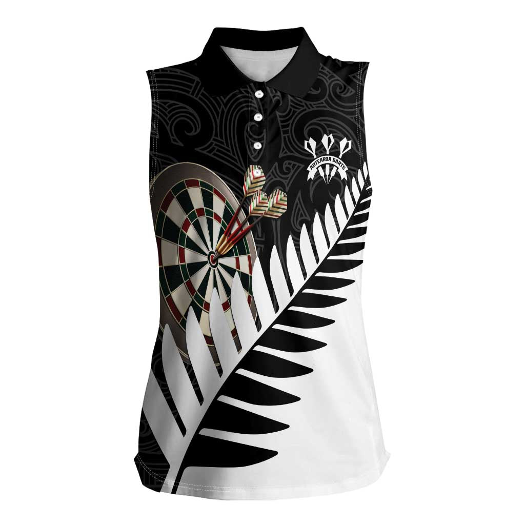 Personalised New Zealand Darts Women Sleeveless Polo Shirt Silver Fern Aotearoa Maori Pattern - Polynesian Pride