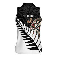 Personalised New Zealand Darts Women Sleeveless Polo Shirt Silver Fern Aotearoa Maori Pattern - Polynesian Pride