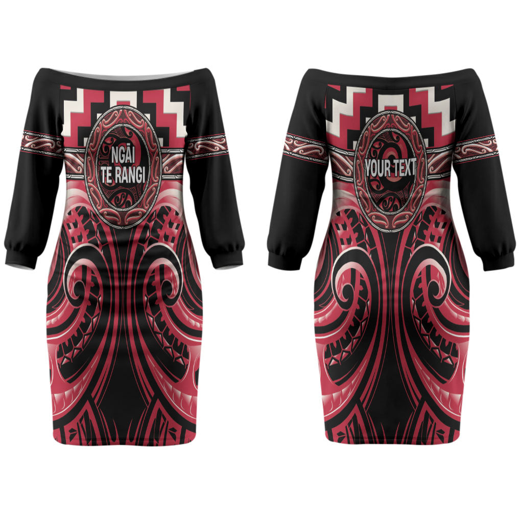 Aotearoa Ngai Te Rangi Personalised Couples Matching Off The Shoulder Long Sleeve Dress and Long Sleeve Button Shirt Maori Iwi Poutama Puhoro Tattoo LT14 - Polynesian Pride